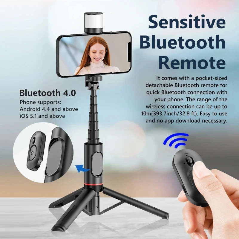 Q12S Foldable Wireless Selfie Stick Bluetooth Monopod With Remote Shutter Fill Light Tripod For IPhone Android Huawei_voghion.com