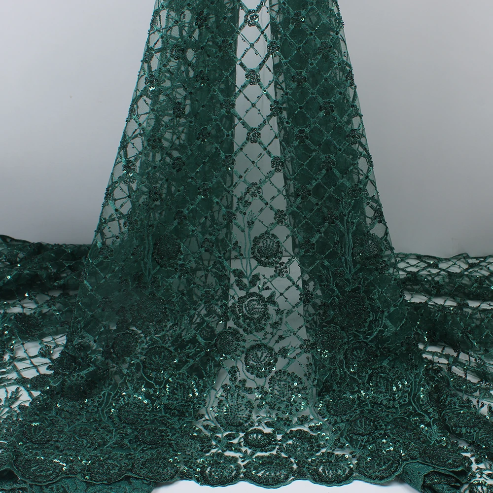 

XIYA Sequined Lace Fabric High Quality African Lace Fabric Handmade Beads Embroidery Lace Fabric for Bridal Material Sew French