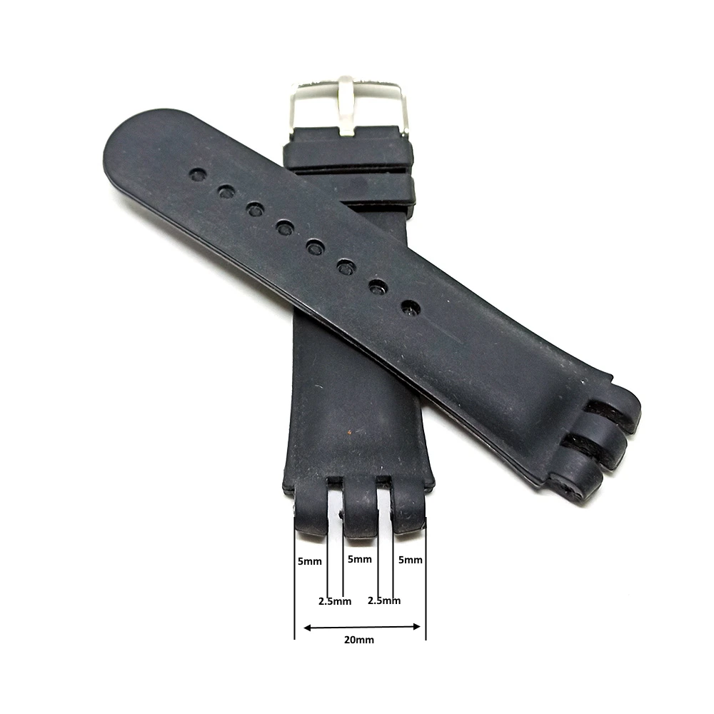

20mm Black Rubber/Silicone Replacement Watch Band Strap Comp. for Swatch Chrono , Irony