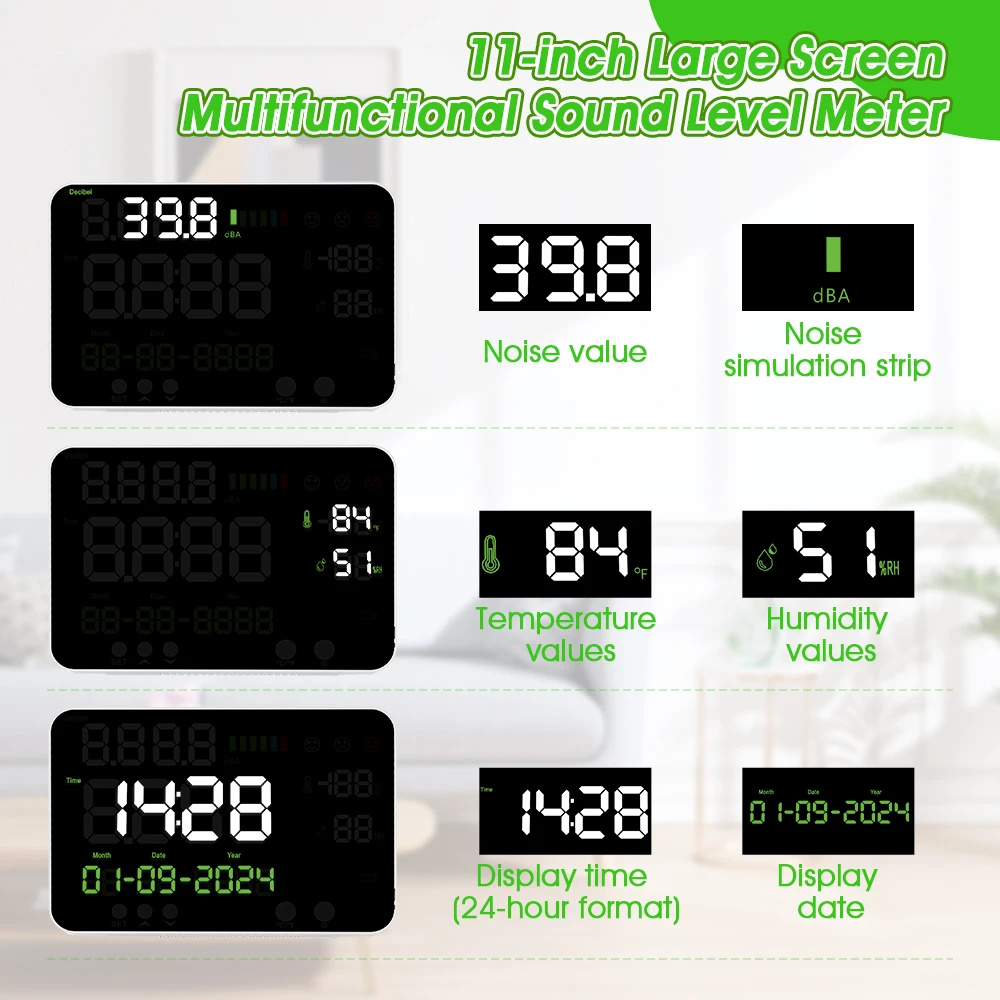 4-in-1 Decibel Meter Noise Monitor Sound Level Meter, Wall Mounted Digital Noise Meter , for Classroom, Library,Studio, Factory 3