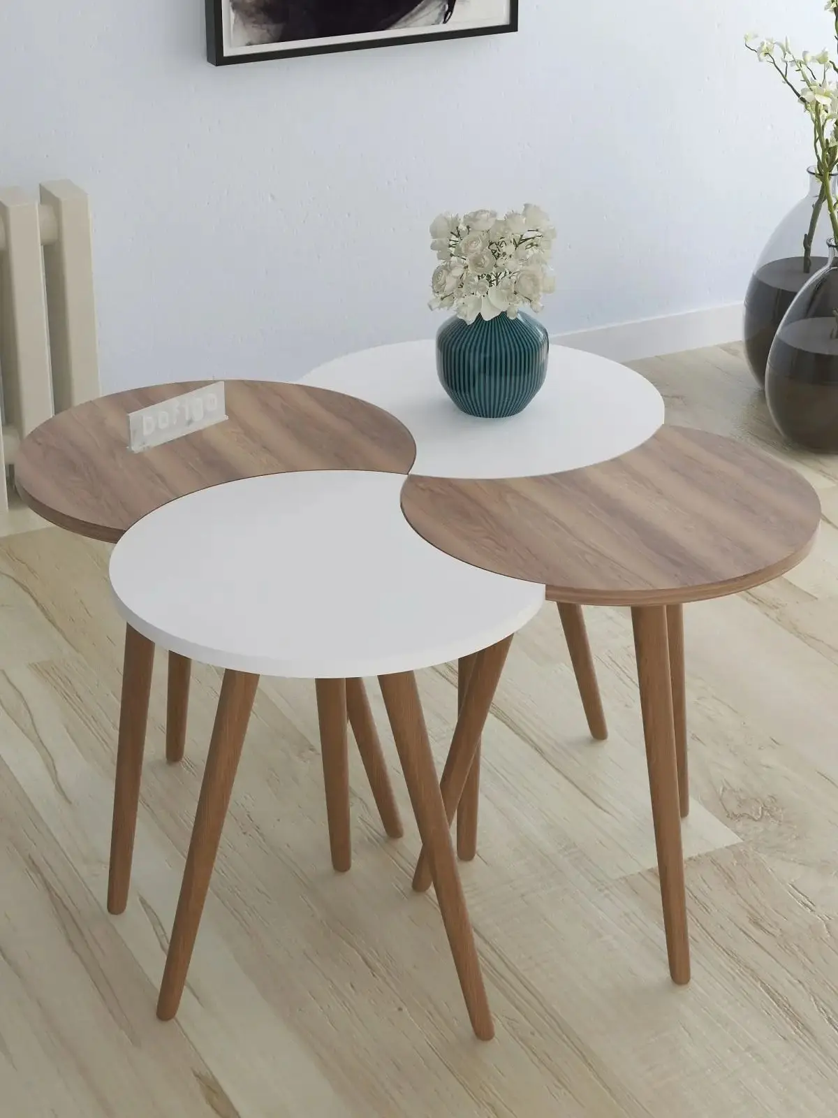 

Modern Coffee Table 4 Pieces Scandinavian Medium Table Wooden Foot Side Tea Coffee Service Tables Round Living Room Serving Tables Furniture