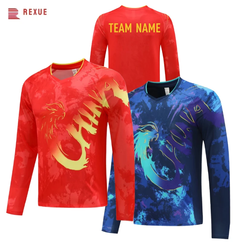 China Dragon Long Sleeve Table Tennis Shirt Red Blue Chinese Team Badminton Jersey For Men Women Can Print Team Name