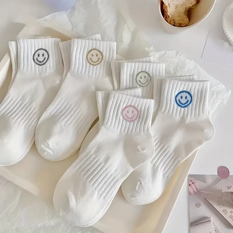 Whimsical Cartoon Face Print Short Socks - Soft and Breathable Comfort in Polyester Knit