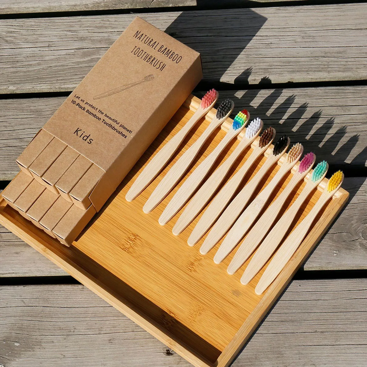 10pcs Adult Box Bamboo Toothbrush Bamboo Charcoal Soft Hair Toothbrush Degradable and Reusable Disposable for  Use