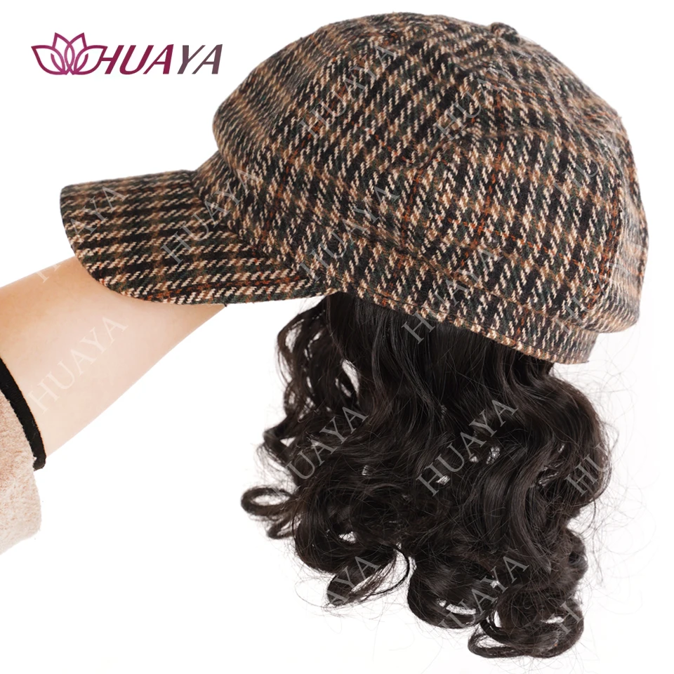 Synthetic Short Curly Wave Hat Wig for Women Fashion Beret Hair Extensions Autumn Winter Women Hat Wig Accessories