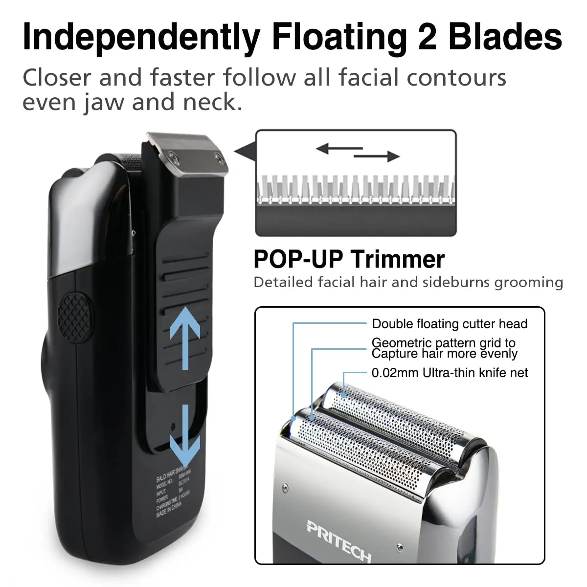Pritech Rechargeable Electric Shaver for Men Cordless Razor Waterproof Beard Trimmer Head Hair Remover Safety Barber Accessories 4