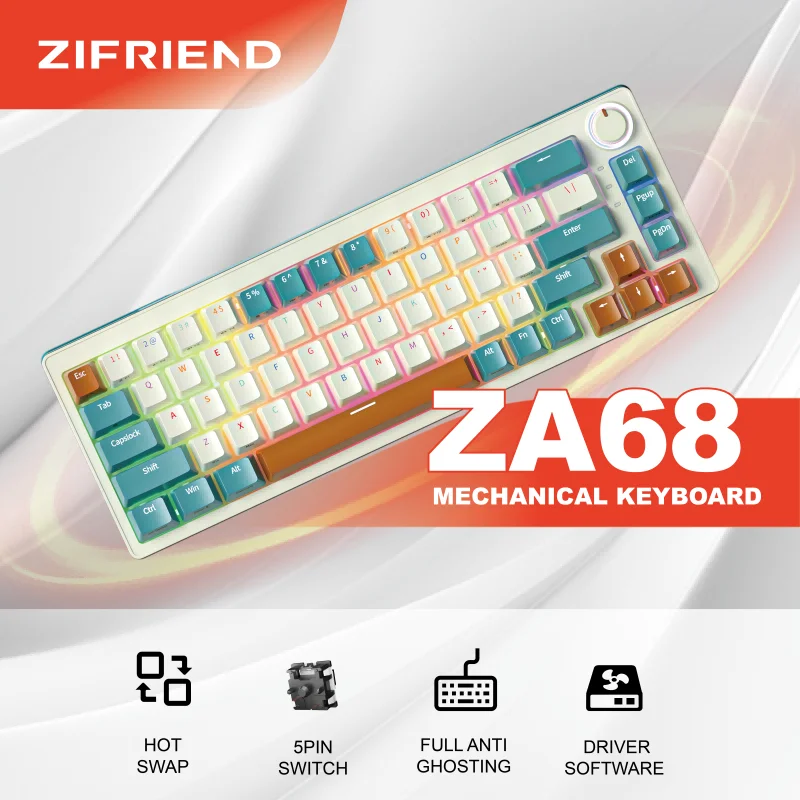 ZIFRIEND 68 Keys Wirless Mechanical Keyboard PBT RGB Bluetooth 2.4