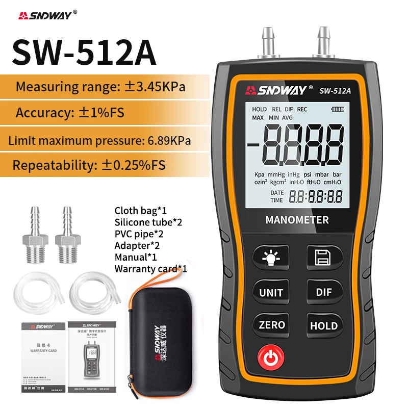SNDWAY SW-512 Digital Manometer Air Pressure Gauge Professional Pressure Differe