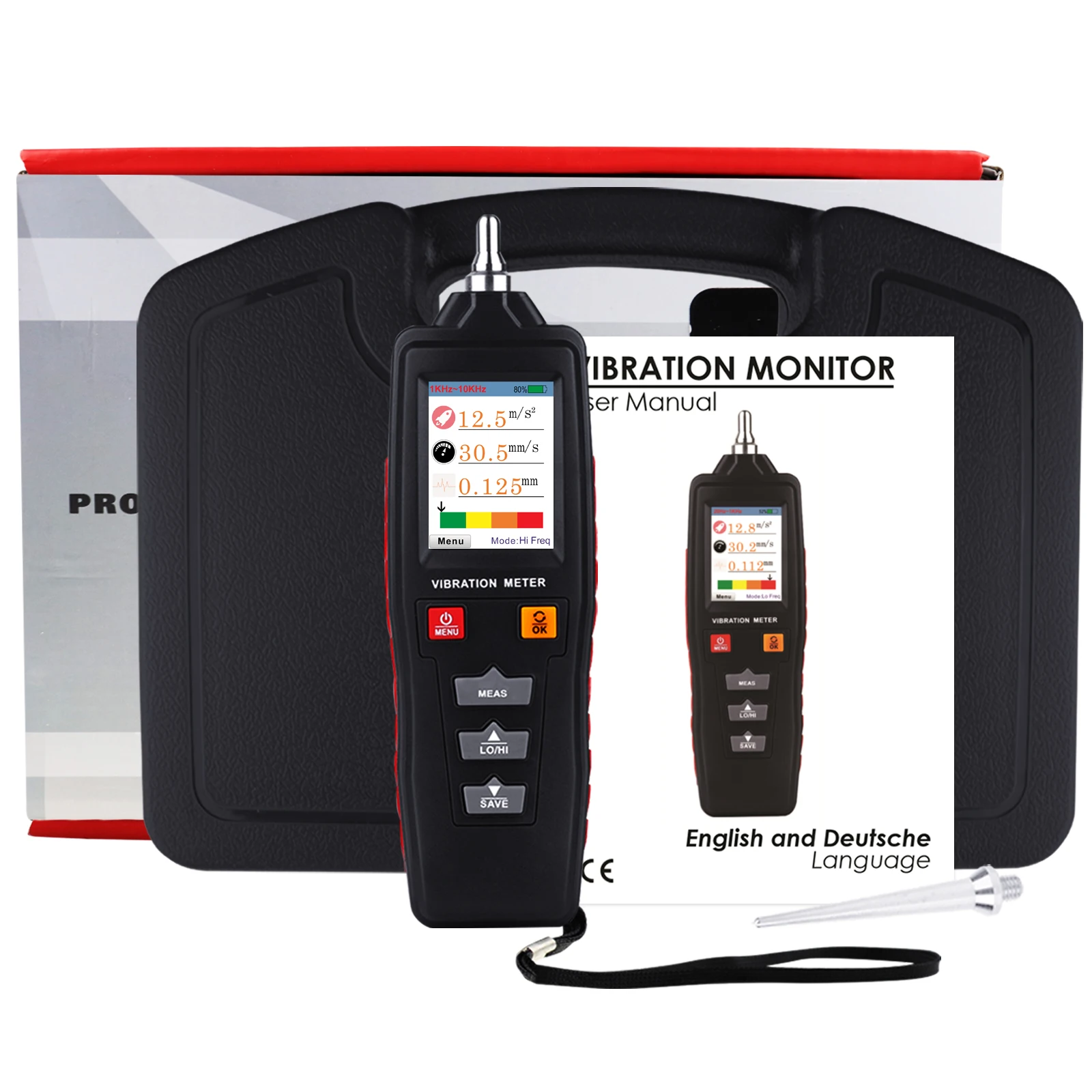 VBT-281 Vibration Analyzer Color LCD Digital Meter Rotate Acceleration Velocity Displacement High Low Frequency Tester 2