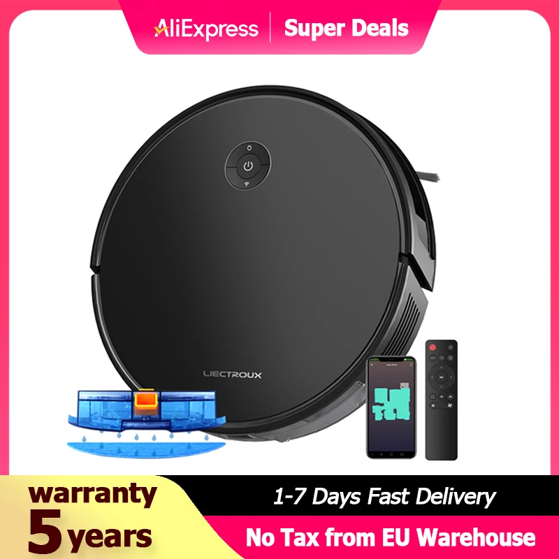 Robot Vacuum Cleaner Liectroux C7, 6000PA Smart Home Mop Sweeping & Dragging Integrated Self-Charging App&Remote&Voice Control