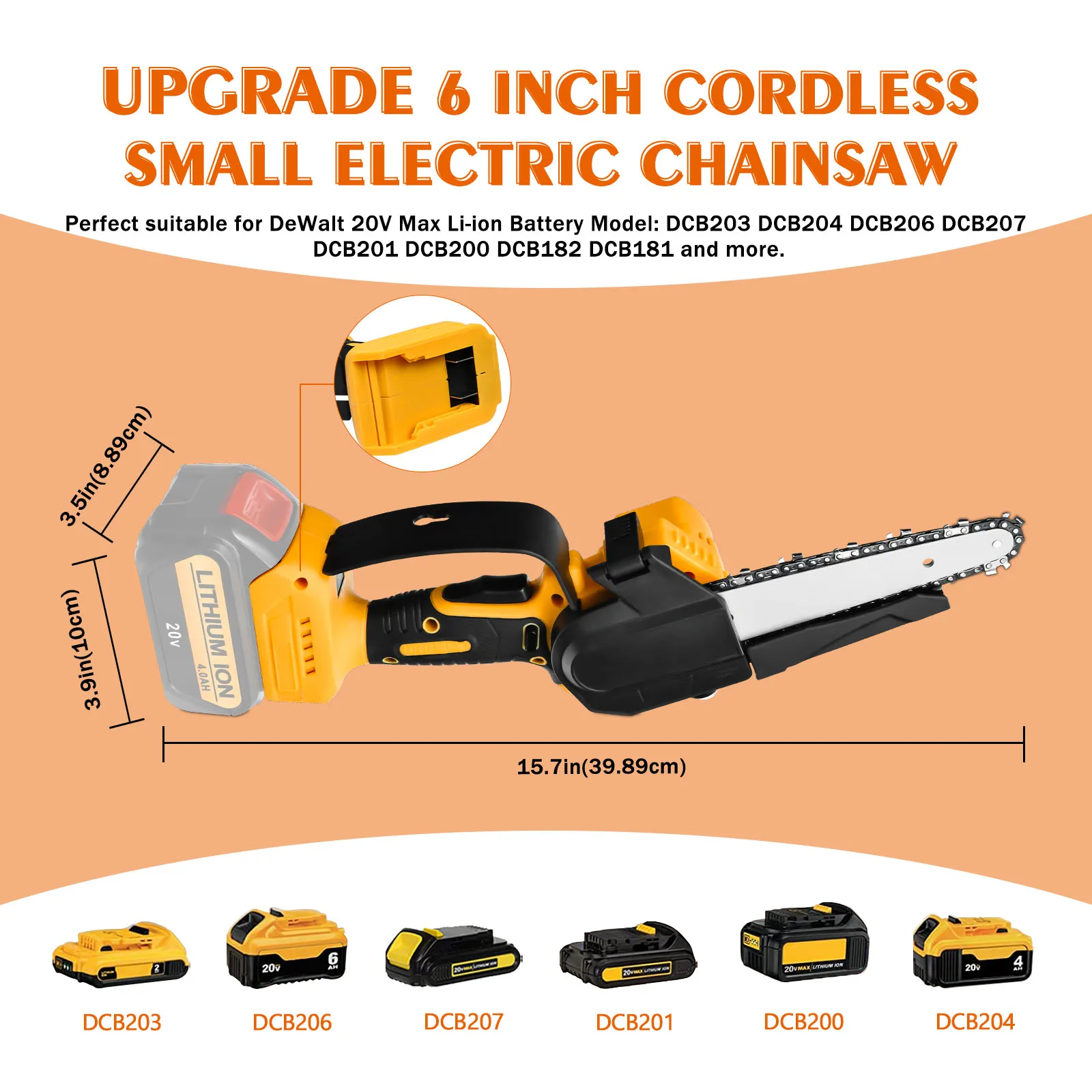 550W 6Inch Brushless Chainsaw Handheld Small Electric Saw Cordless Garden Cutting Tool for Dewalt 20V Battery (No Battery) images - 6