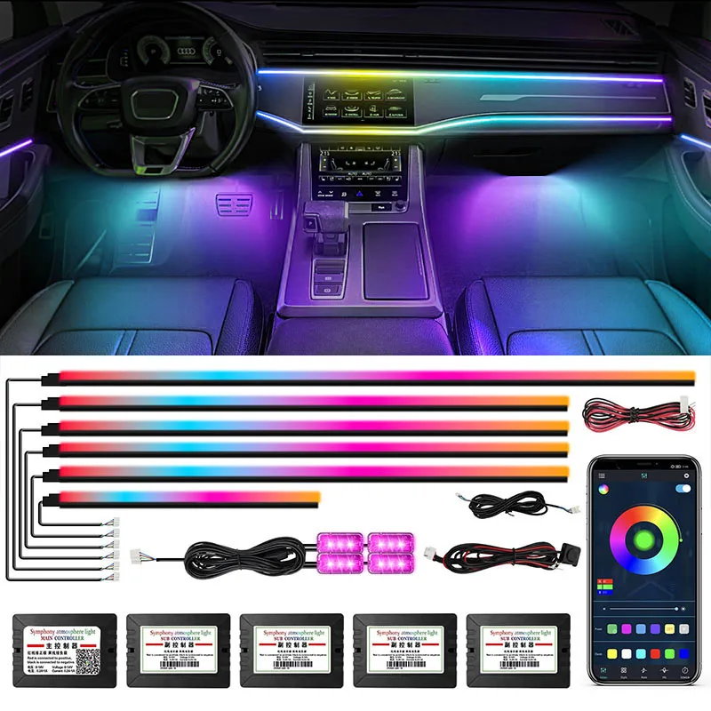 

Car Acrylic Ambient Lights App Contro Auto Interior Colorful Lamps Strip Decorative Accessories 64 RGB Led Streamer Neon 18 in 1