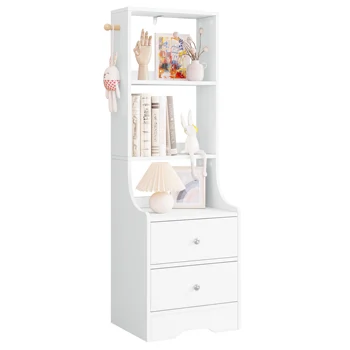 WOLTU Comodino con 2 cassetti Comodino sottile Ripiani portaoggetti Tavolino da divano Libreria stretta per camera da letto Soggiorno 1
