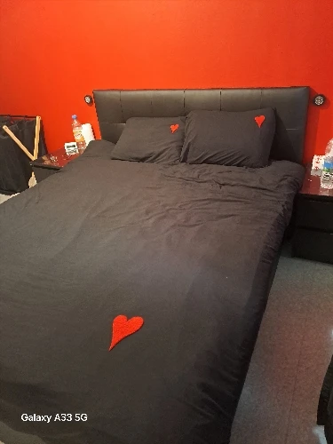 Black Heart Bedding Set with Red Embroidery, customer photo