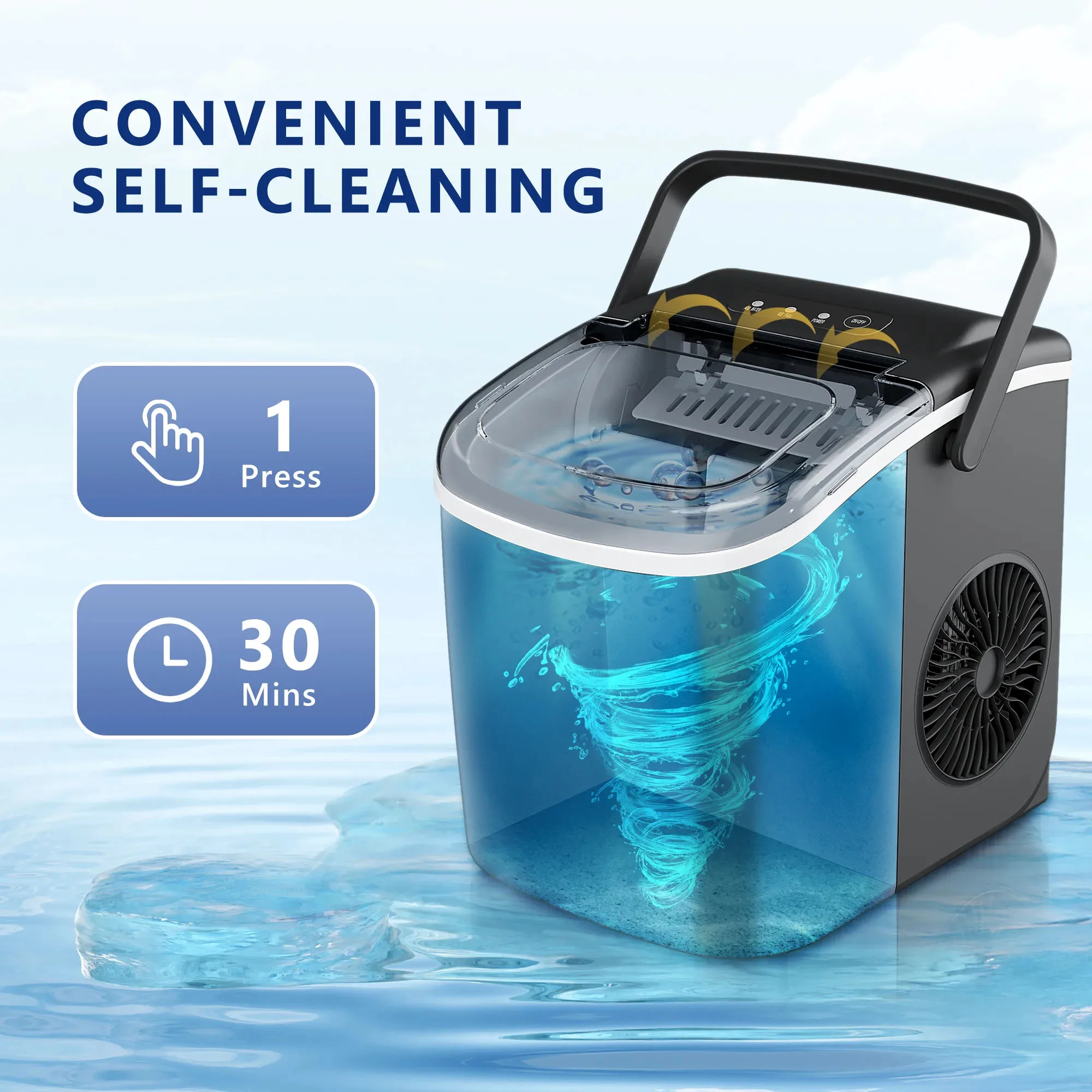 SIMZLIFE 25 lbs/24H Countertop Ice Maker Machine, 9 Bullet-Shaped Ice in 6 Min, Auto-Cleaning 5