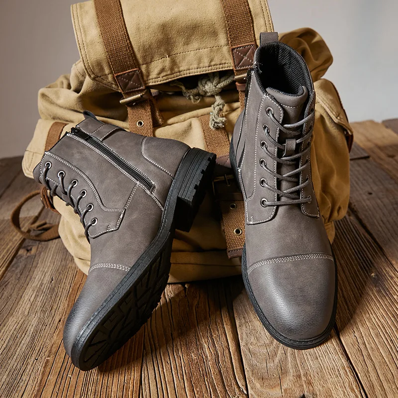 

New British men's Martin boots non-slip retro lace-up high-top round head boots side pull