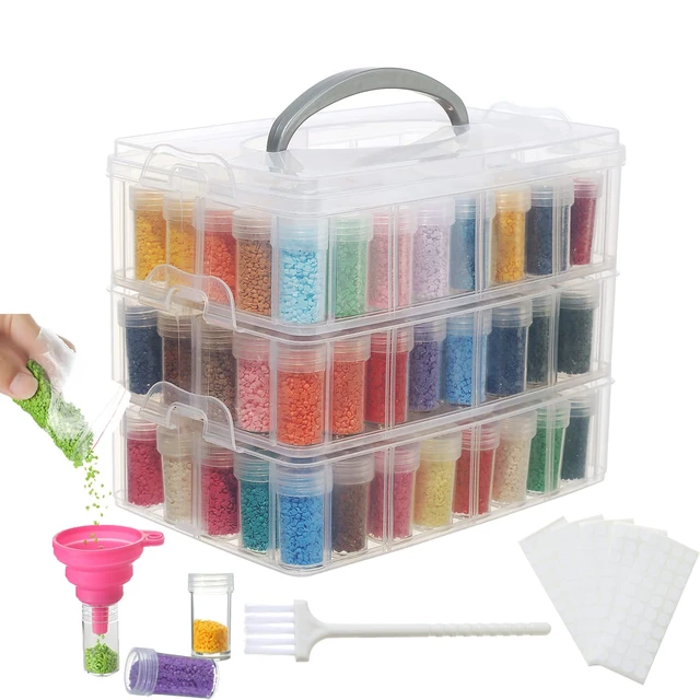 120 Slots 3-Tier Diamond Painting Storage Containers Portable Bead  Organizer and Storage Box Stackable Arts