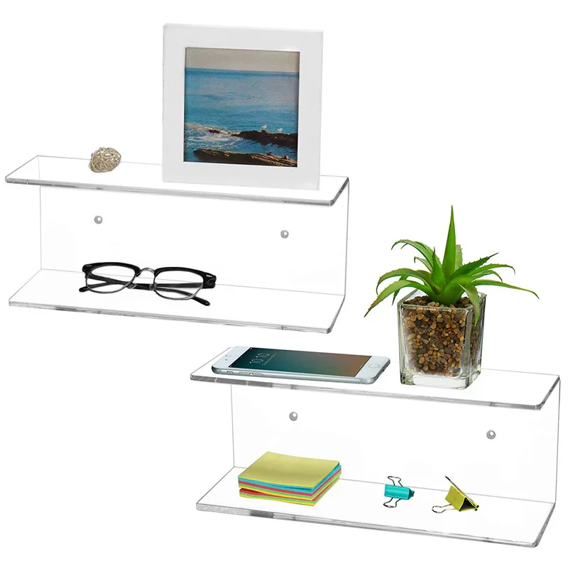 2 Layer Acrylic Floating Shelves 2pcs Clear Bathroom Wall Mounted