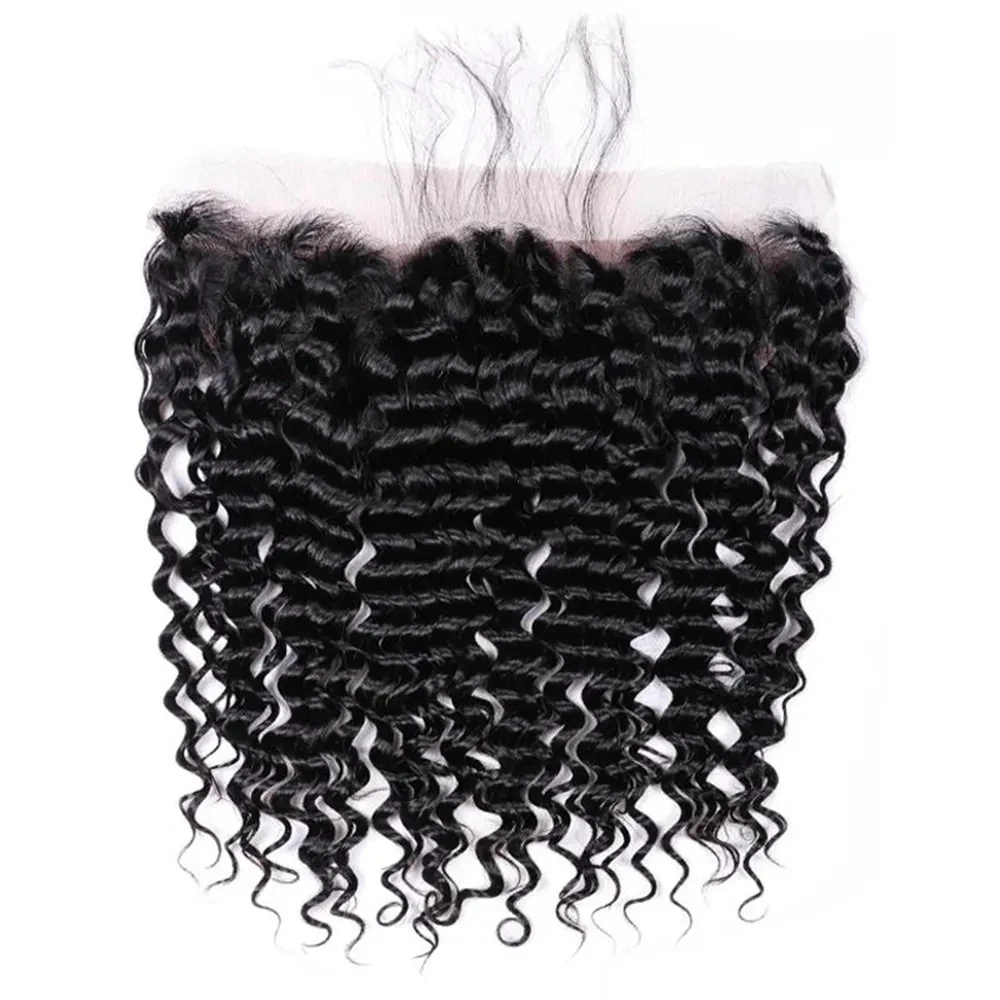 

13x4 Lace Frontal Only Brazilian Deep Wave Human Hair Pre Plucked Transparent Lace Closure Only Natural Color