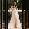 Customized Wedding Dress A Line Long Puff Sleeves Bride Gowns Side Split Buttons Backless Floor Length Boho свадебное платье 3