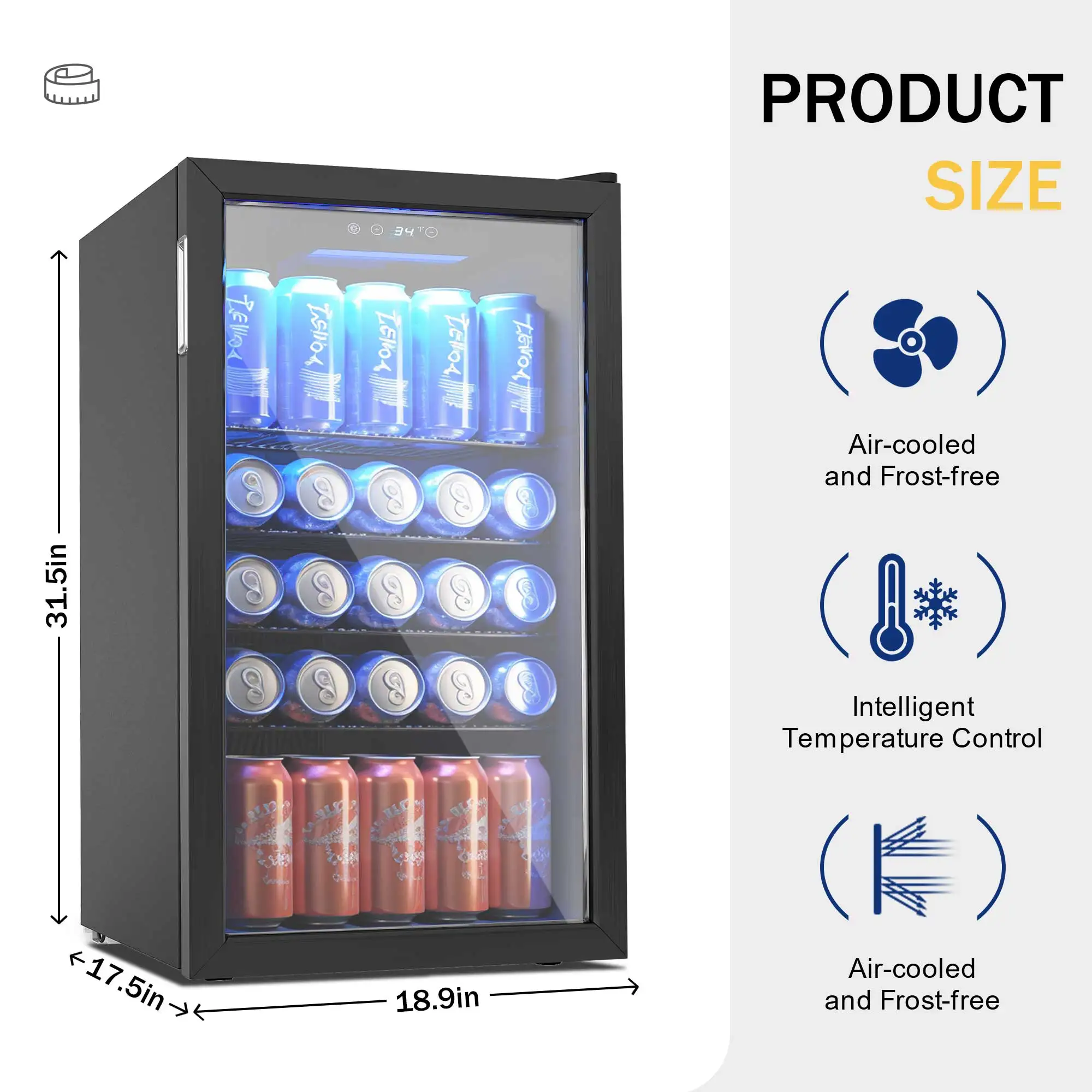 EUHOMY Beverage Refrigerator and Cooler, 125 Can Mini fridge with Glass Door for Home/Bar/Office, Black