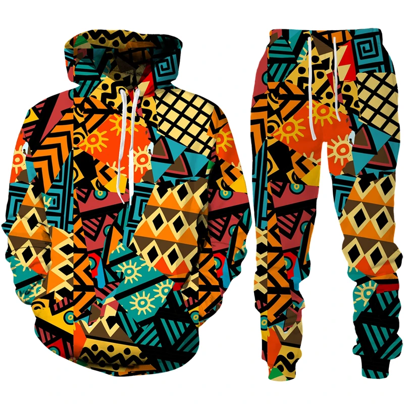 Colorful Folk-Custom 3D Print Hoodie+Pants Suit Men Women Long Sleeve Sports Tracksuit Set Ethnic Style African Dashiki Clothing