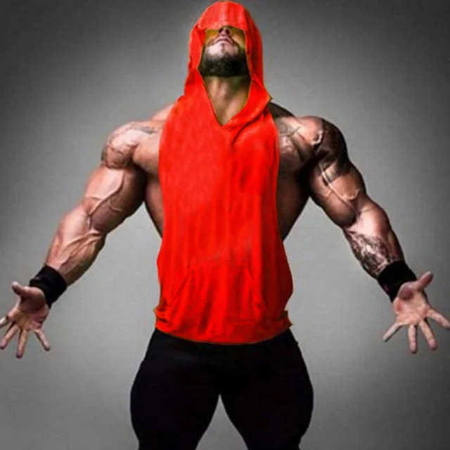 2022 New Fashion Clothing Bodybuilding Muscle Guys Fitness Men Women Hooded Tank Top Vest Sportswear Sleeveless Shirt Hoodie Picture color
