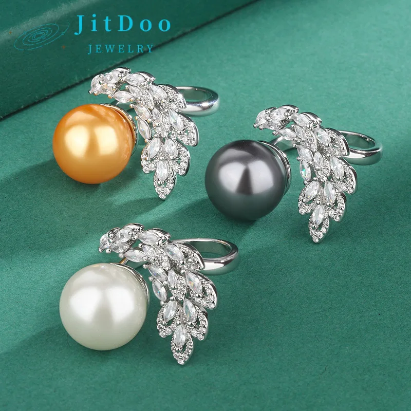 

JitDoo Women Charater Feather Silver Zirconium Ring Trendy Color Pearl Aesthetic Rings Pandora Luxury 2023 Gift To Girlfriend