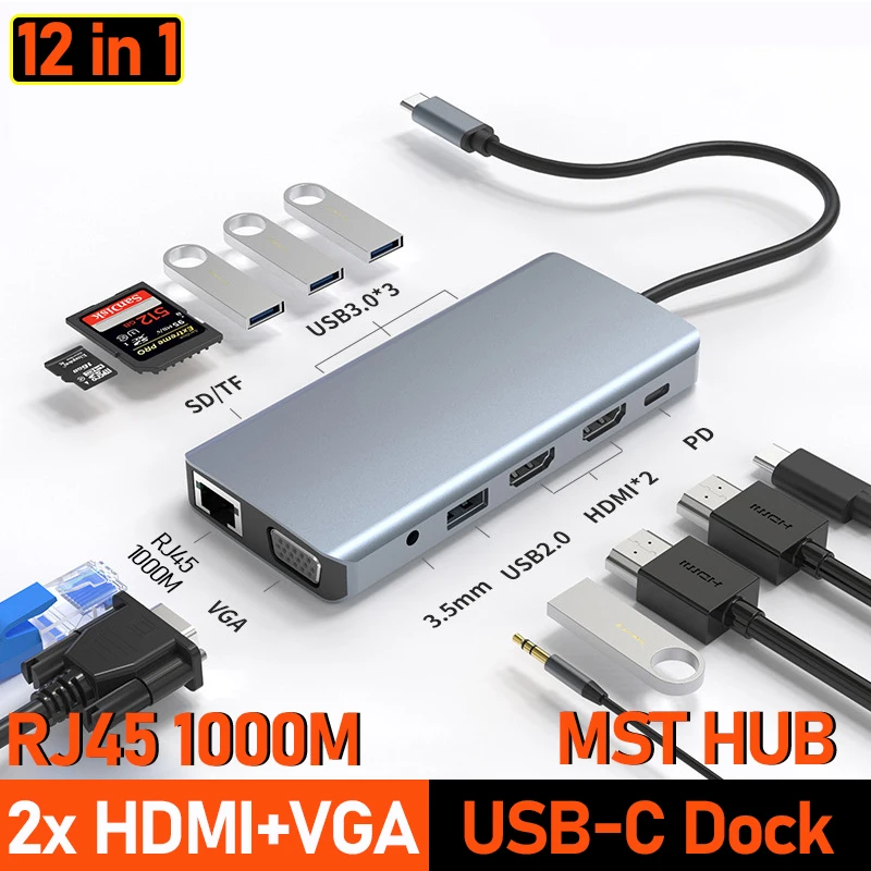 12 In 1 Hdmi Hub Usb-C Dock Per Huawei Samsung Dex Station Telefono Cellulare Thunderbolt Macbook Pro/Air Mac Mini Accessori Per Laptop