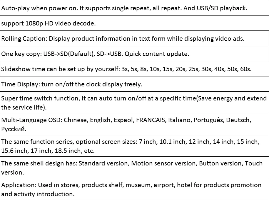 10-Zoll-LCD-Bildschirm für den Innenbereich, kleiner USB-SD-Auto-Play-Display-Werbe-Digital-Signage-Player für Einzelhandelsgeschäfte – Detail 2