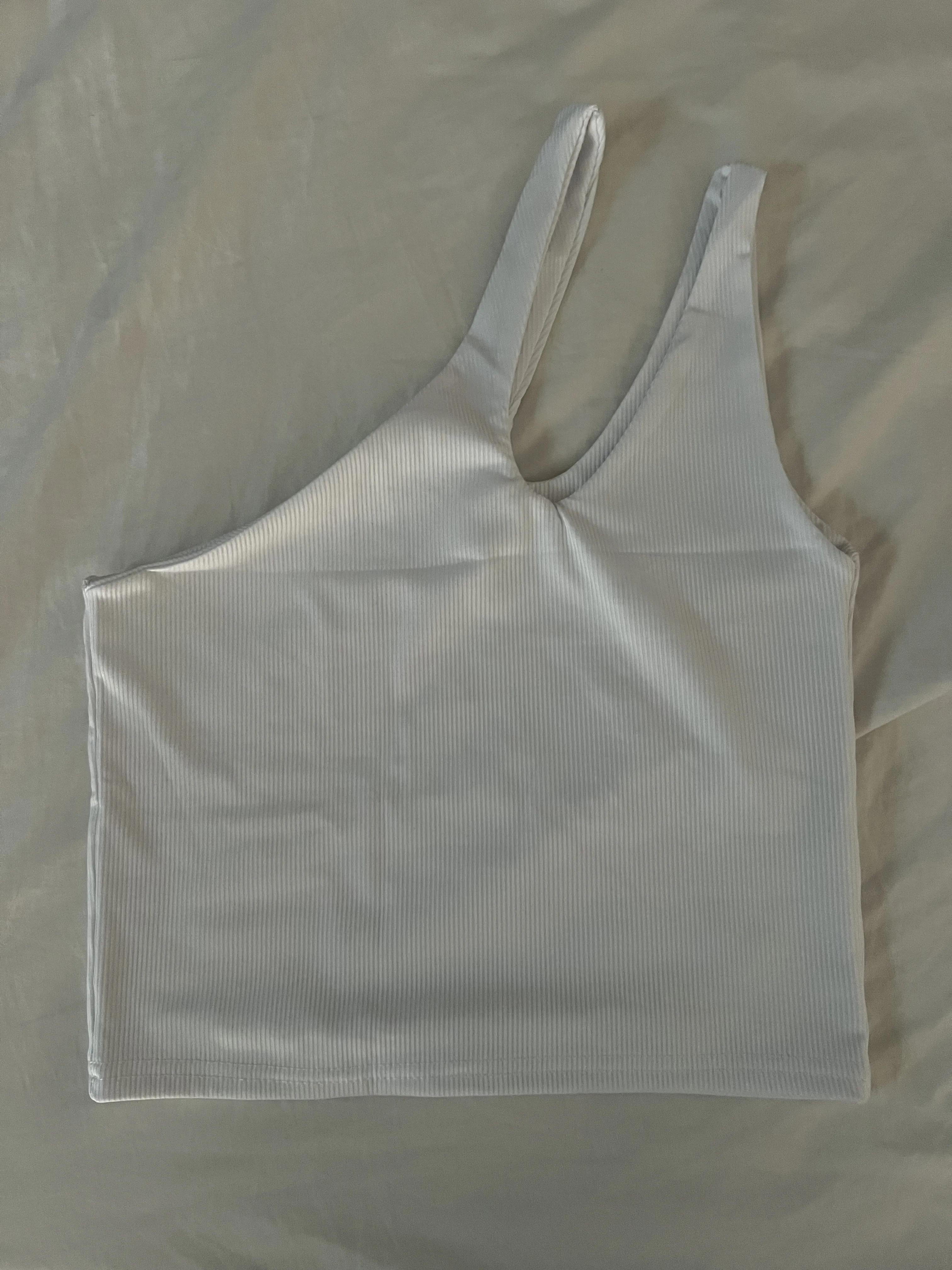 Women's One Shoulder Crop Tank Top - Stretch Fit Knit Sleeveless Backless Top photo review