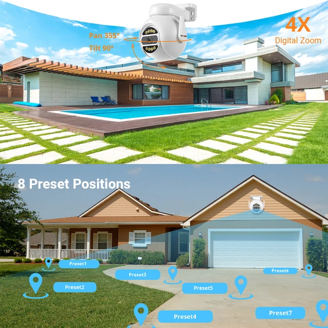 8MP 4K WiFi Camera PTZ Security Surveillance IP Camera 5MP 4MP Wi-Fi CCTV Motion Tracking Color Night Vision CamHi CamHipro Cam 4