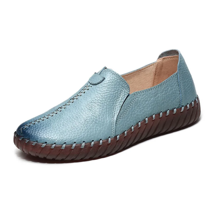 Echtleder-Sandalen mit Ausschnitten für Damen, weiße Ballerinas, Damen-Slip-On-Loafer, Damen-Krankenhaus, bequeme Krankenschwesterschuhe, flache Mutter-Sandale – Detail 23