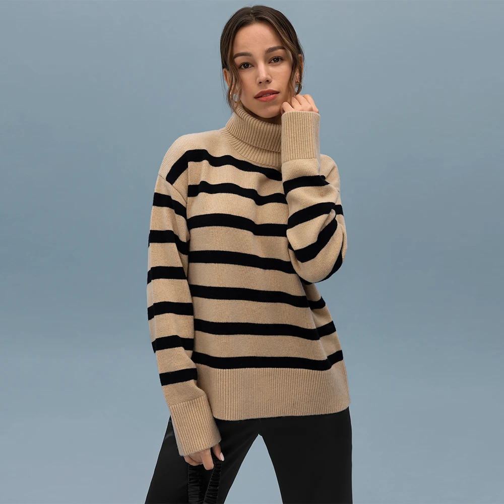LILYSILK Stripe Wool Pullover Sweater For Women 2022 New Winter Top  Turtleneck Casual Ladies Thick Essentials Free Shipping - AliExpress