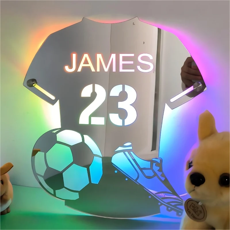 Personalised LED Football Shirt Mirror Light Custom Name/Number USB Wall Decor Birthday/Father&rsquo;s Day Gifts for Football Fans