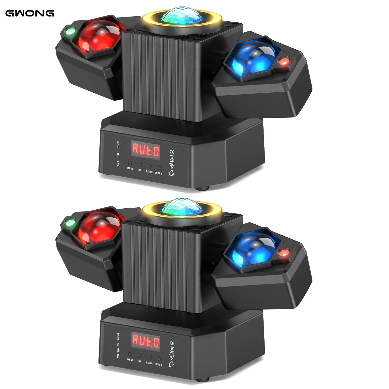 Gwong 2 szt. Dwuramiennych reflektorów scenicznych RGBW 4-w-1 z efektem oświetlenia i efektem gwieździstego nieba, sterowane DMX512, do DJ-ów, na koncerty, do kościołów, na wesela.