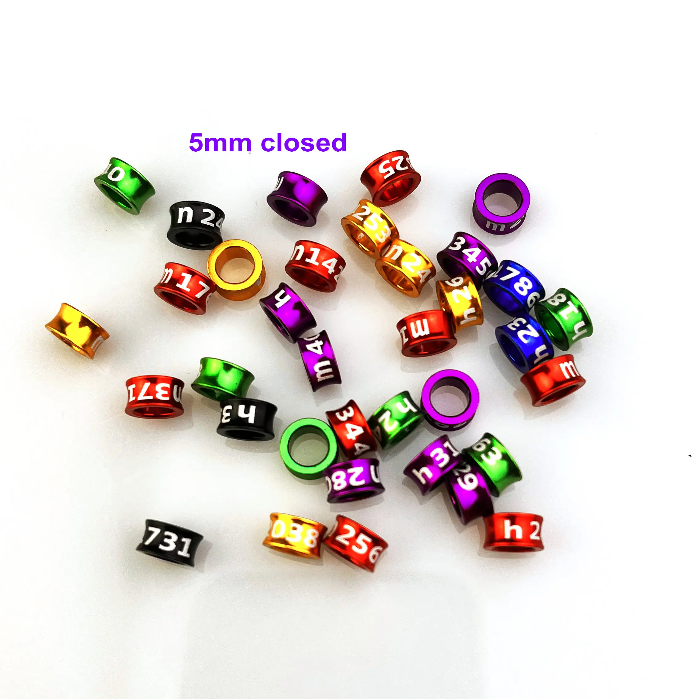 Aluminum Bird Leg Bands, Closed Parrot Rings, Non-Custom, Random-Character, Color-Mixture, 5mm, 25 PCs/Lot