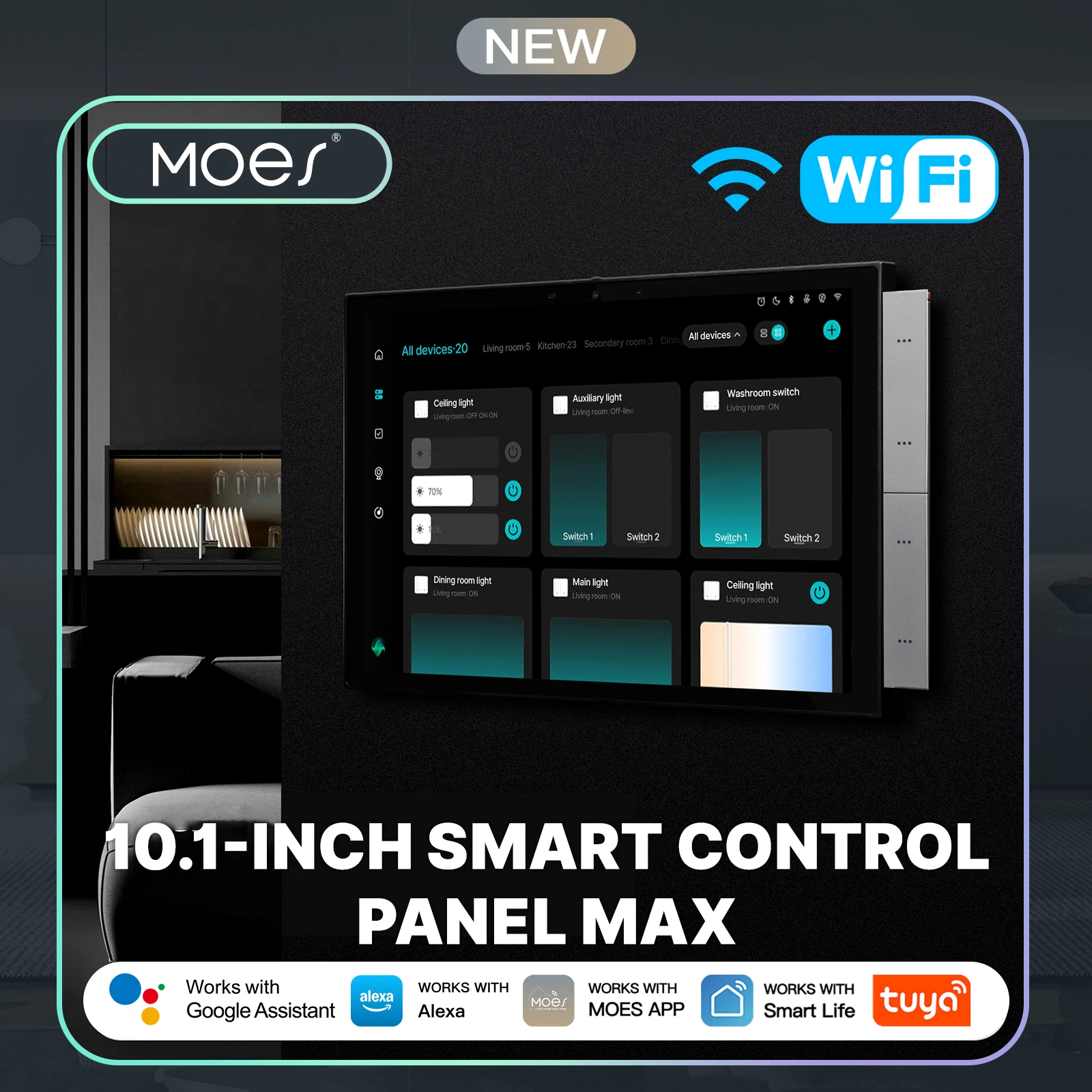 MOES 스마트 홈 제어 패널 10.1인치 터치스크린, 지그비 블루투스 게이트웨..