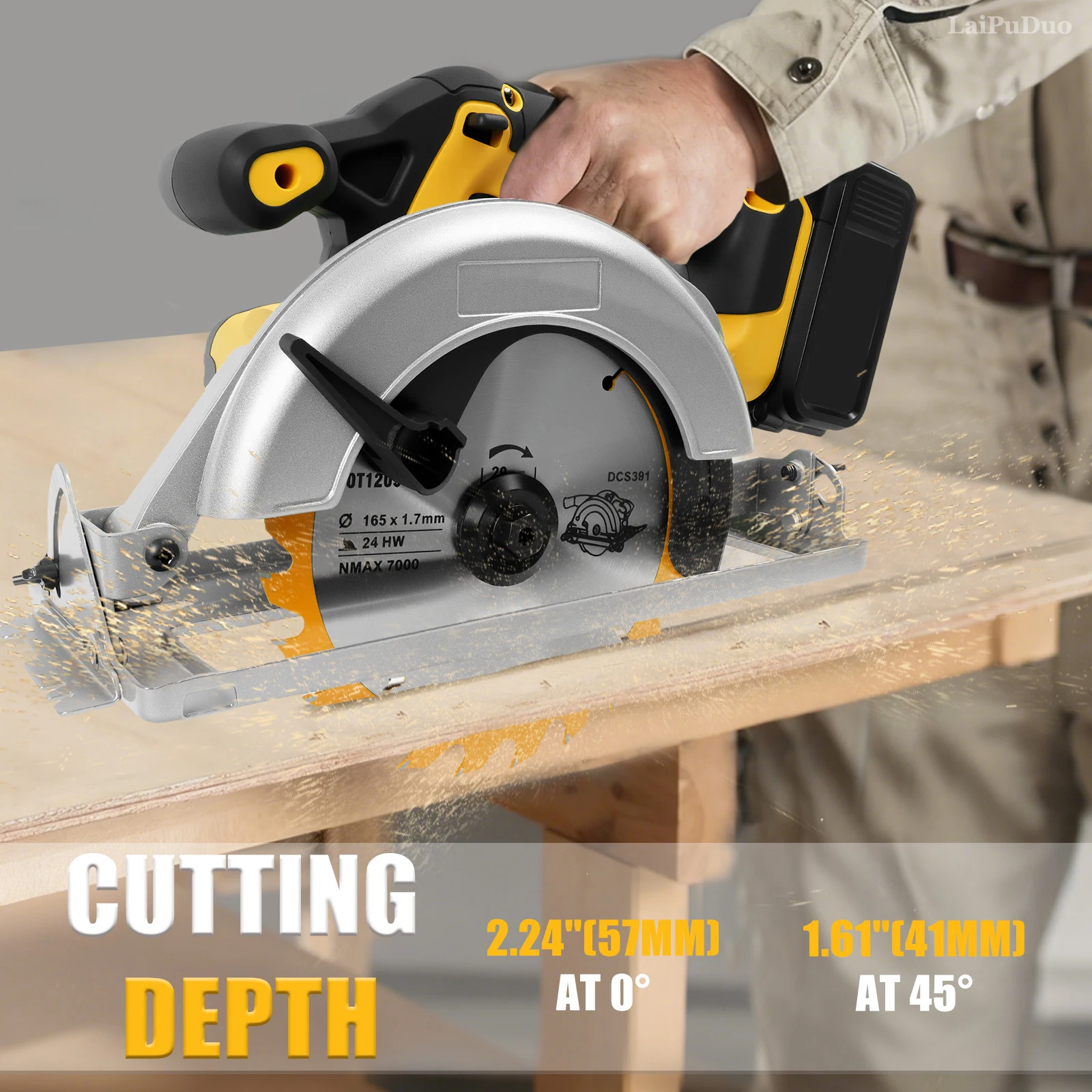 6.5Inch Brushless Electric Circular Saw 1000W Handheld Power Wood Saw Cordless W