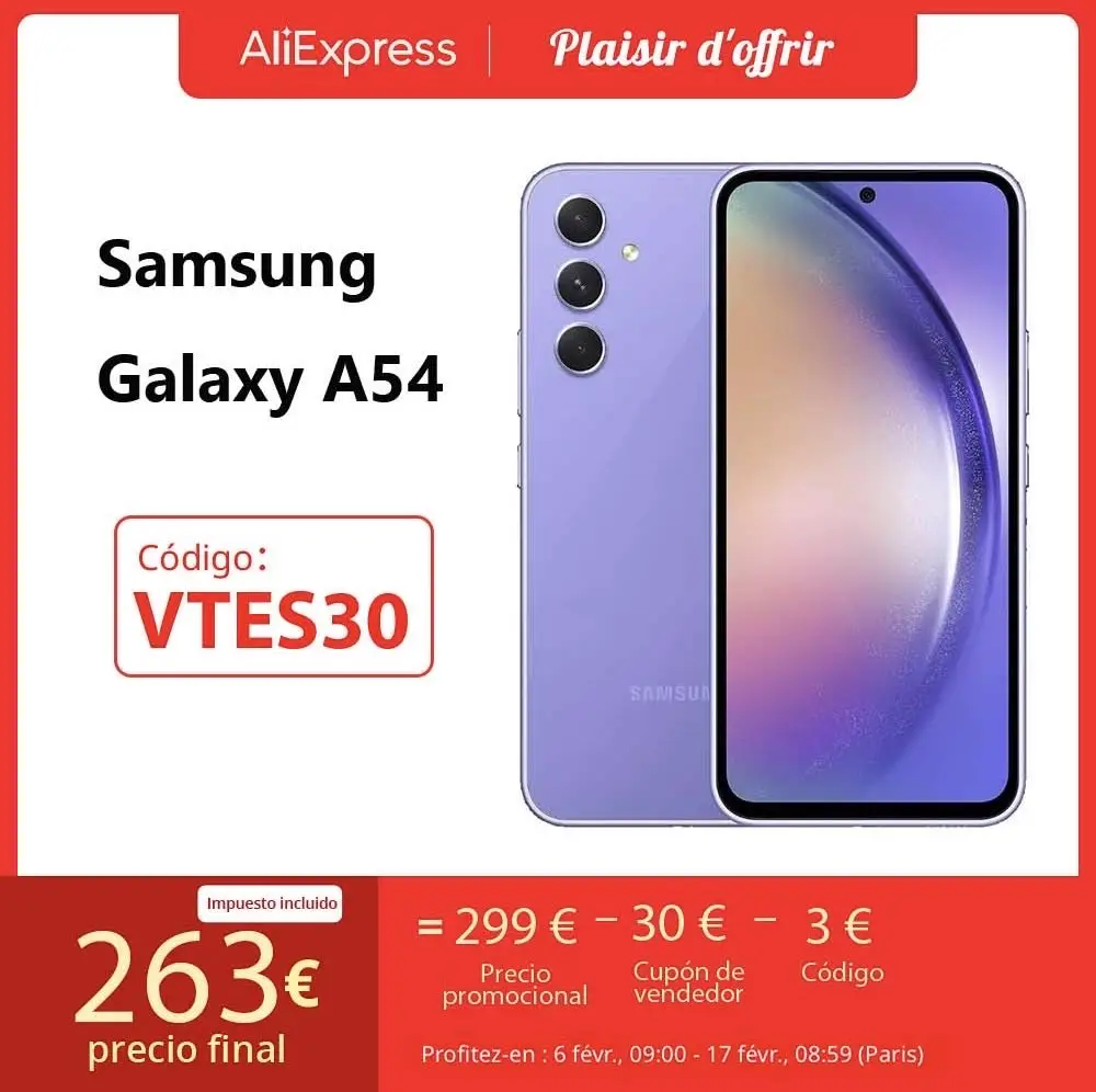 Samsung Galaxy A54 5G Smartphone Exynos 1380 Triple 50Mp Fotocamera 6.4 "120Hz Super Amoled 5000Mah Batteria 25W Ricarica Rapida Nfc
