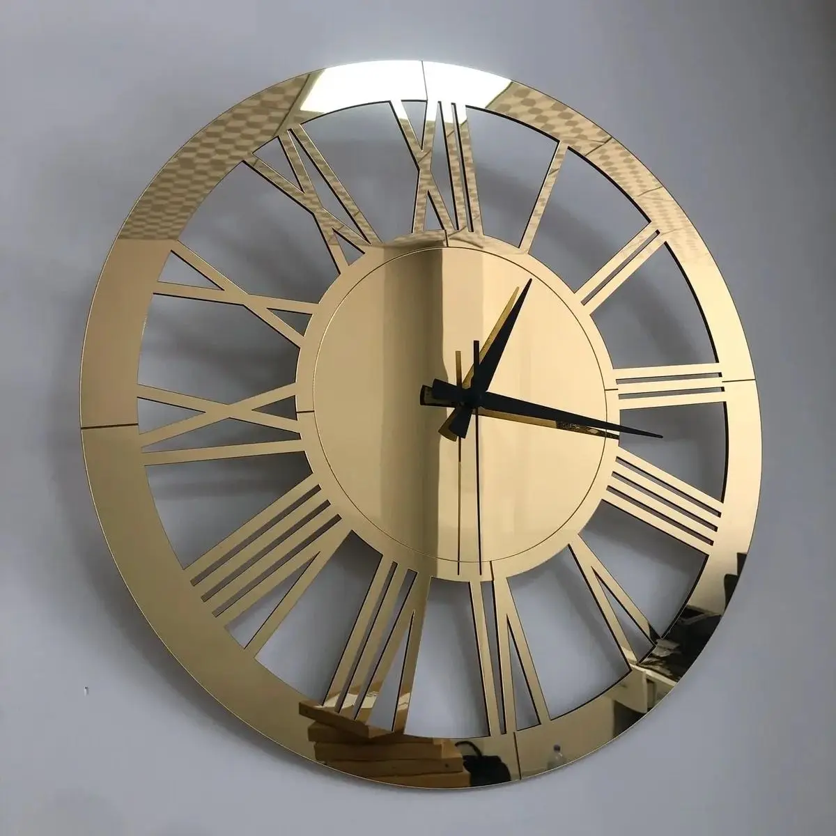 ModernGoldWallClockSilentPlexiglassMirroredMdfLargeDecorative