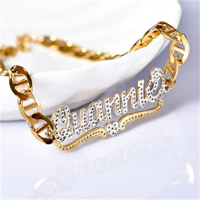 Better Jewelry Personalized 14K Gold Double Nameplate Heart Bracelet –  Betterjewelry