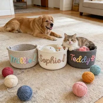 1pc personalized cotton rope dog toy basket, pet toy storage basket, pet name gift basket, holiday decoration gift, Easter gift 2
