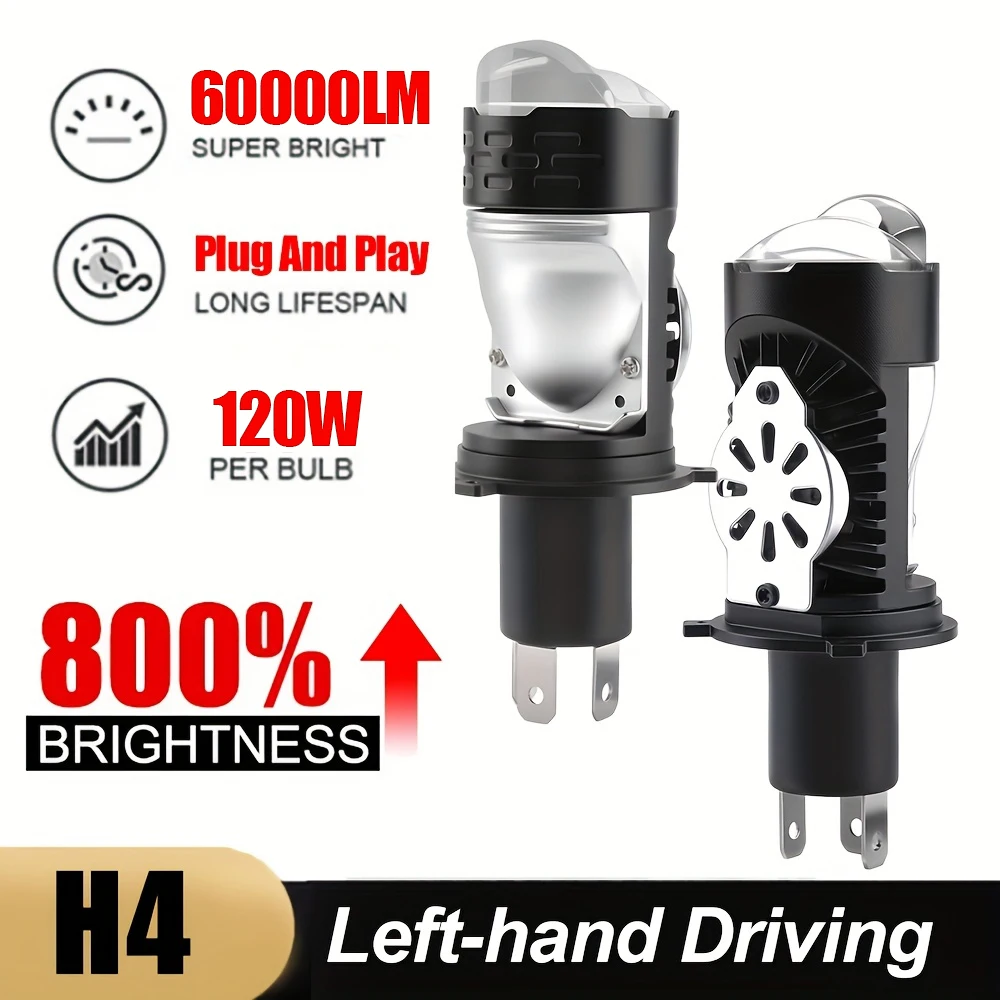 1/2PCS H4 โปรเจคเตอร์เลนส์ LED ไฟหน้ารถหลอดไฟ 30000LM CANBUS Turbo หลอดไฟ H4 High Power Bi H4 หลอดไฟสําหรับรถ Motorcyc 1