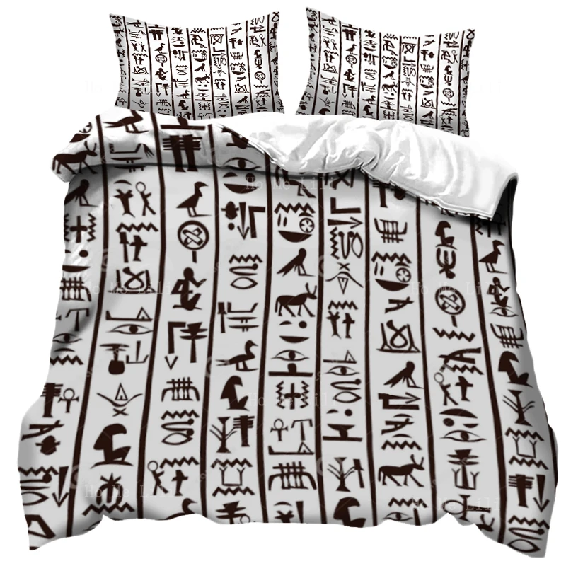 

Black And White Ancient Egyptian Hieroglyphic Background Design Tribal Print Duvet Cover Set By Ho Me Lili For Bedding Decor