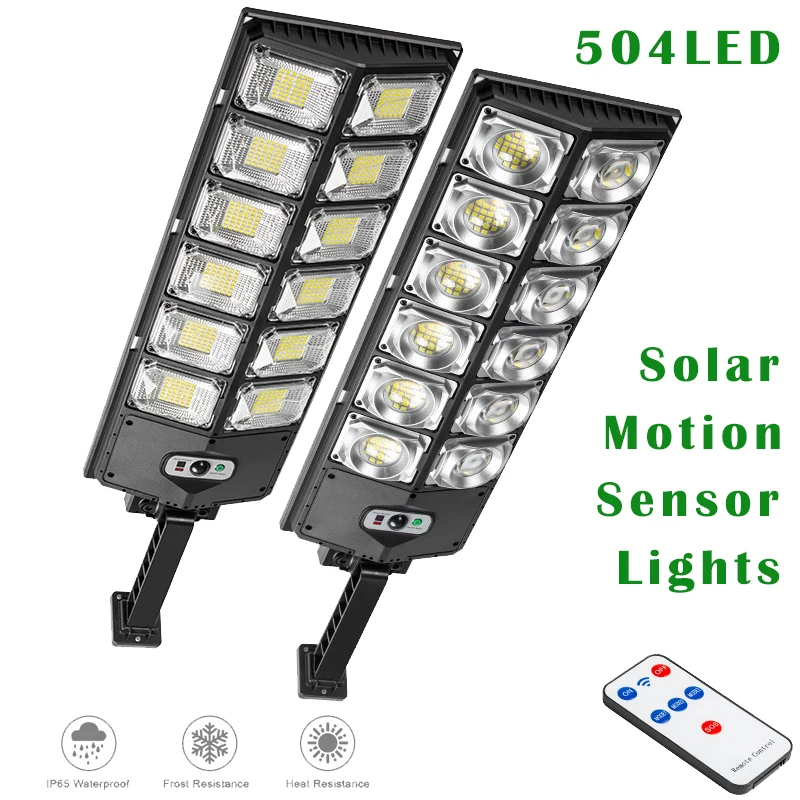 Solar Motion Sensor Lights Outdoor 8000LM Super Bright 300W Waterproof Remote Control 504 LED Solar Powered Wall Lamp for Street dimmable 30w led r7s light 118mm tube lamp no fan j118 rx7s replace 300w halogen lamp ac110 240v