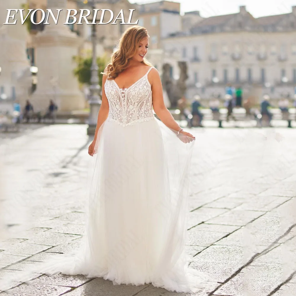 

EVON BRIDAL Boho Plus Size Wedding Gowns Spaghetti Straps Lace Up Applique vestidos novias boda A-Line Custom Made Bridal Dress
