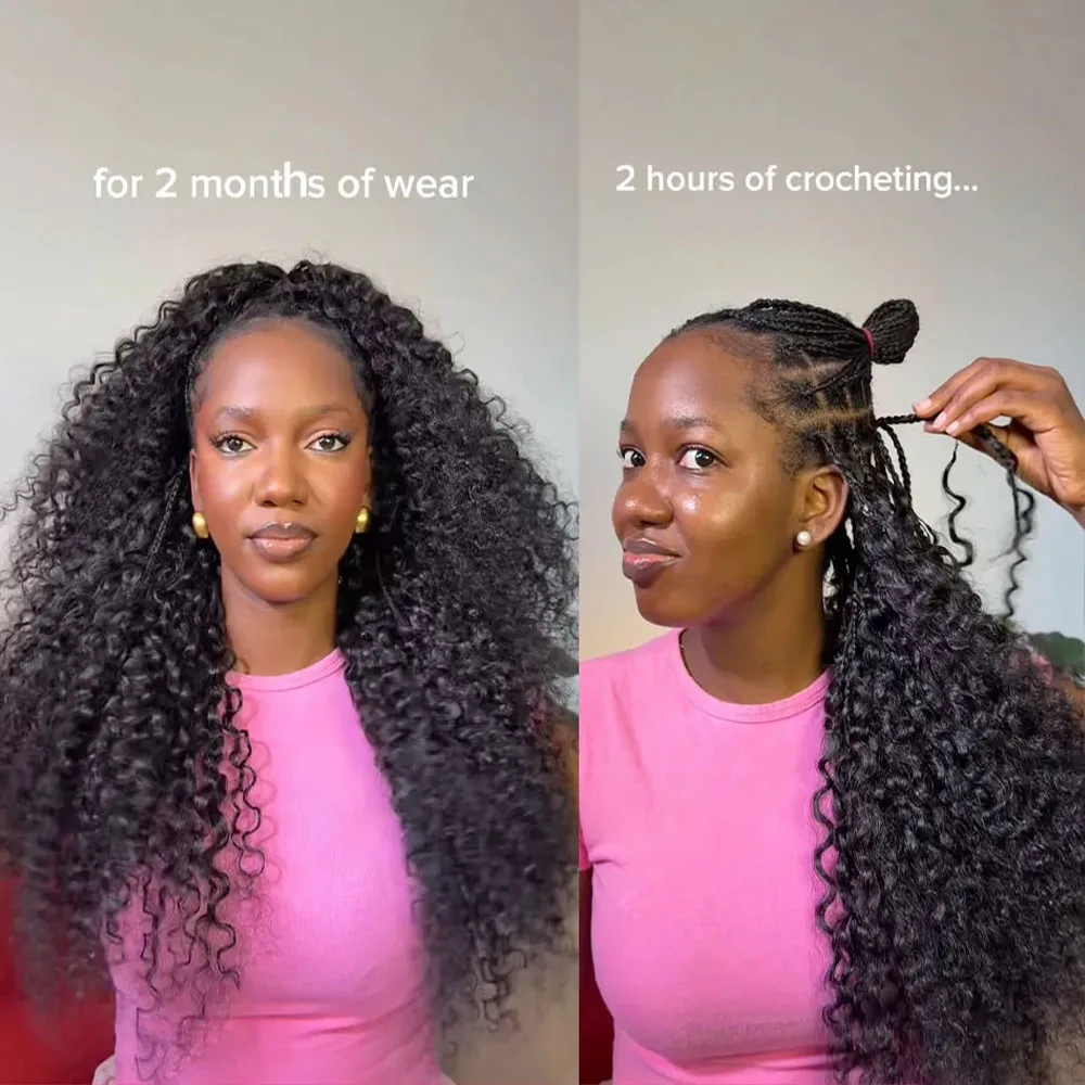 Deep Wave Feather Crochet Human Hair For Braiding Boho Braids 100% Human Hair Extension Pre-Separated Miracle Knots Crochet Hair 5