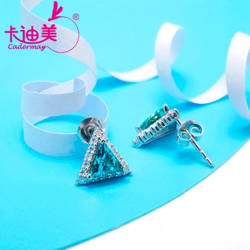

CADERMAY Jewelry Gift 100% S925 Silver Moissanite High Carbon Diamond Triangle Shape Anniversary Earrings For Women