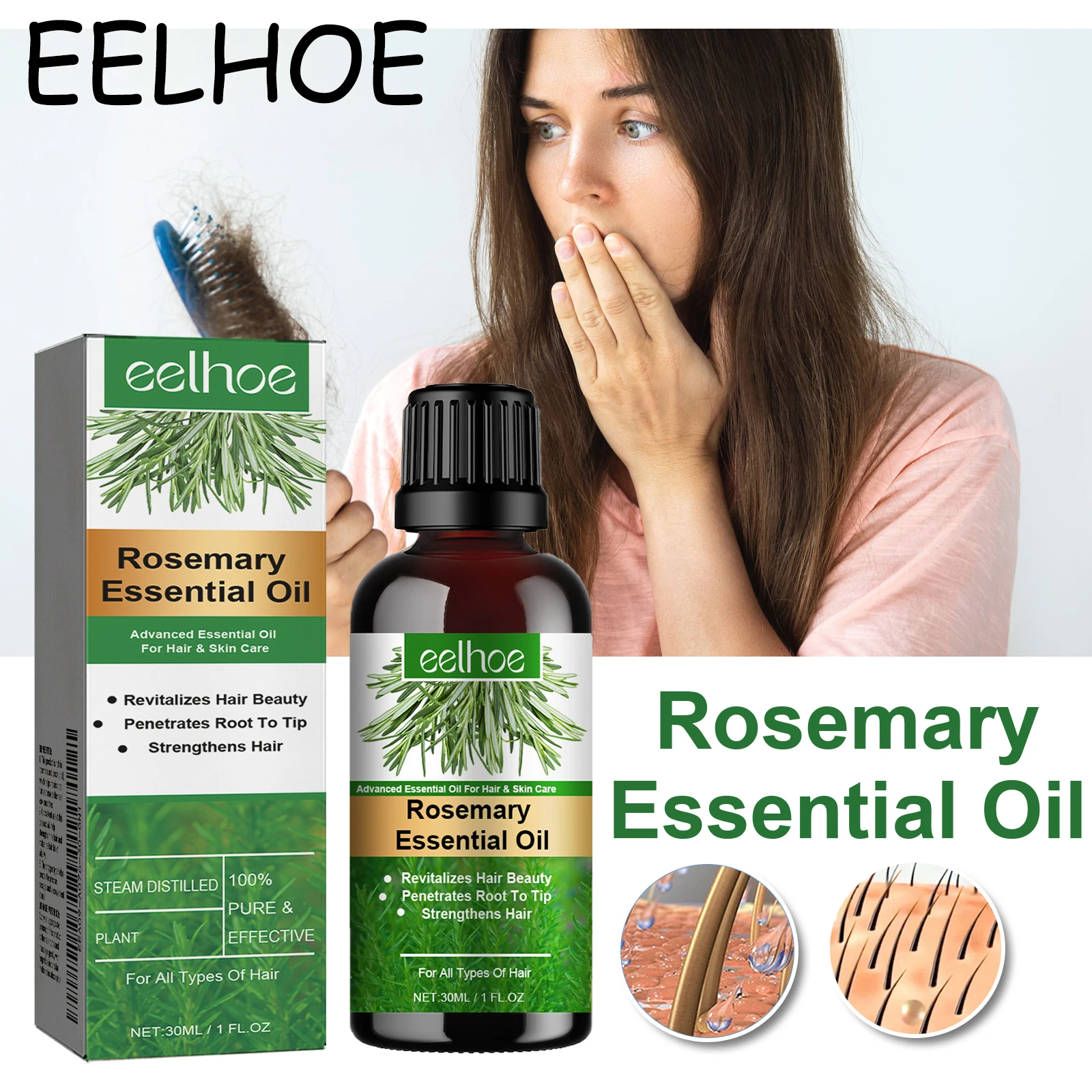 EELHOE Rosemary Hair Essence Oil Nourishing Scalp Strengthening Hair Roots Nourishing Reduce Hair Loss Volumizing Hair Care Oil